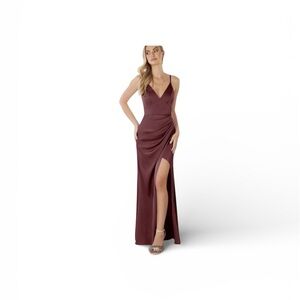 Azazie A6 Satin Slip Dress‎ – Mauve Pink, Spaghetti Straps, Midi Length